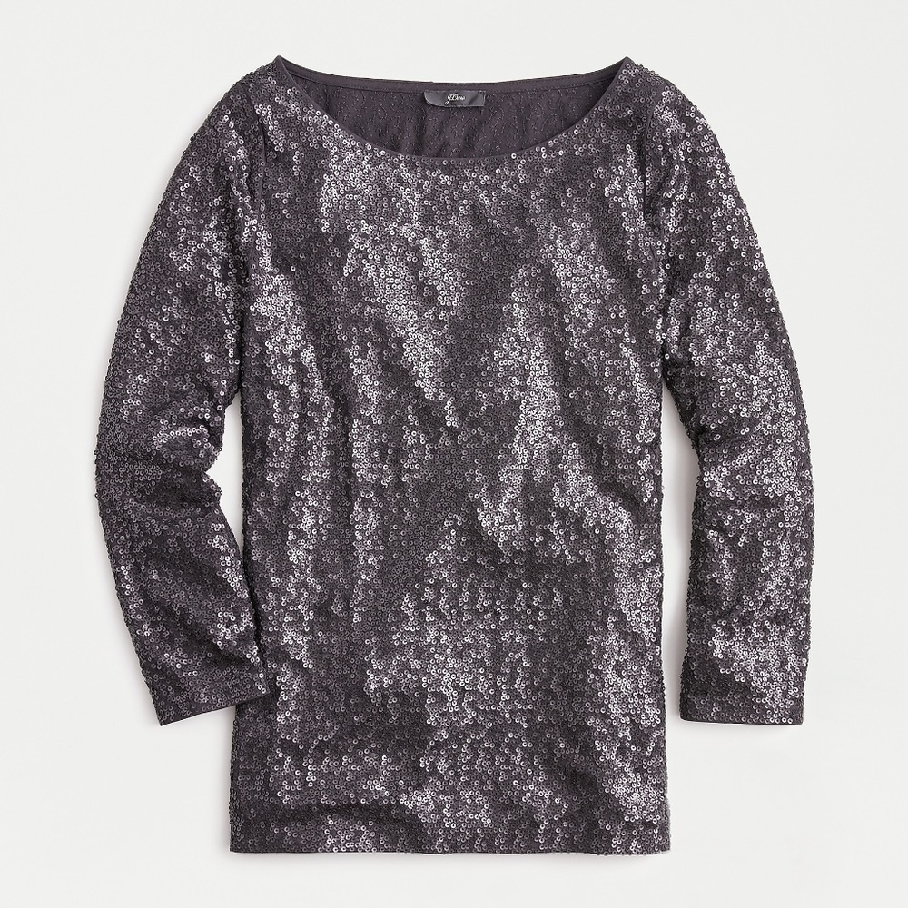 New! J Crew sz XS X-Small 3/4 sleeve Black Sequin Blouse Top Shirt NWT